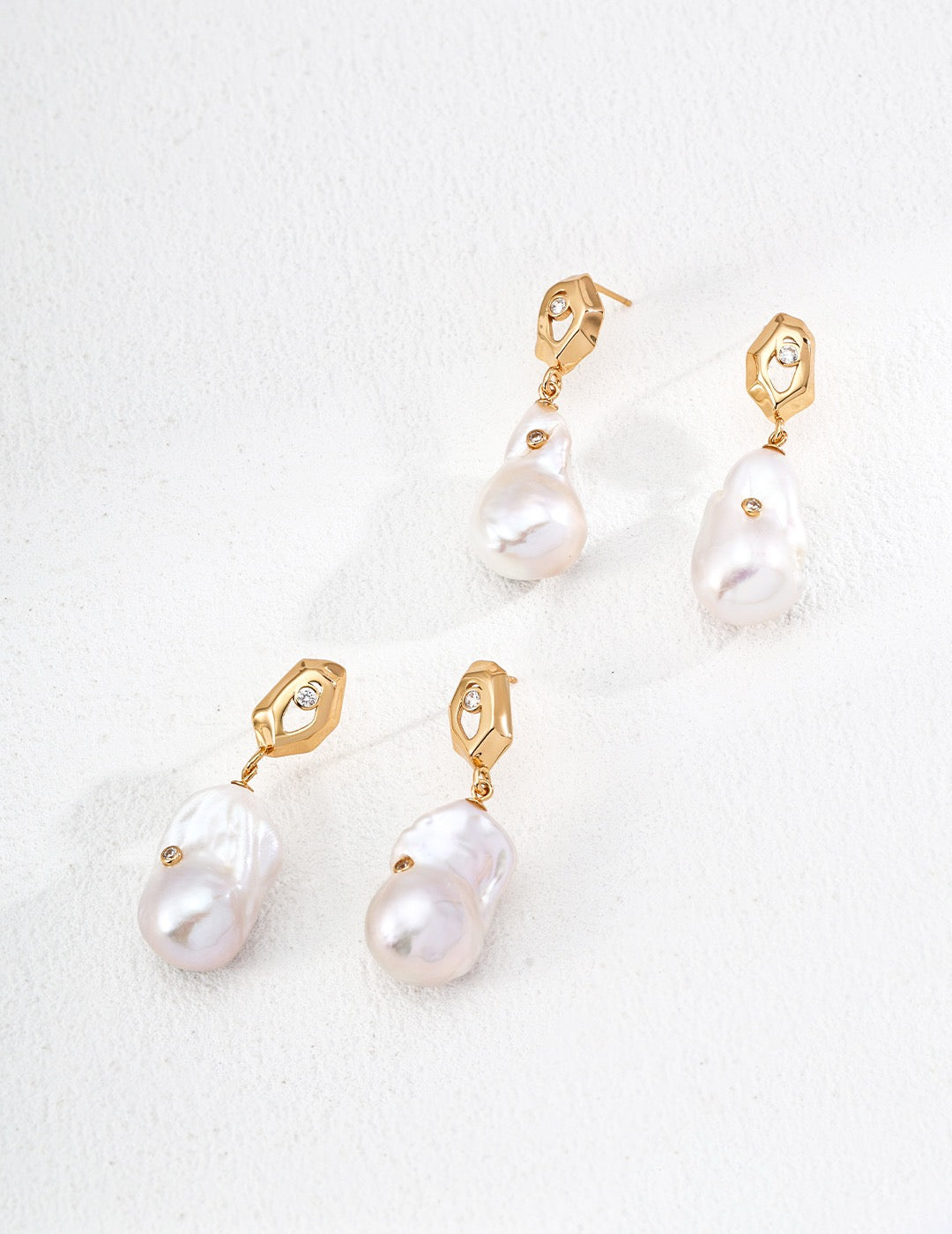 S925 Silver Vintage Natural Baroque Pearl Zirconia Earrings