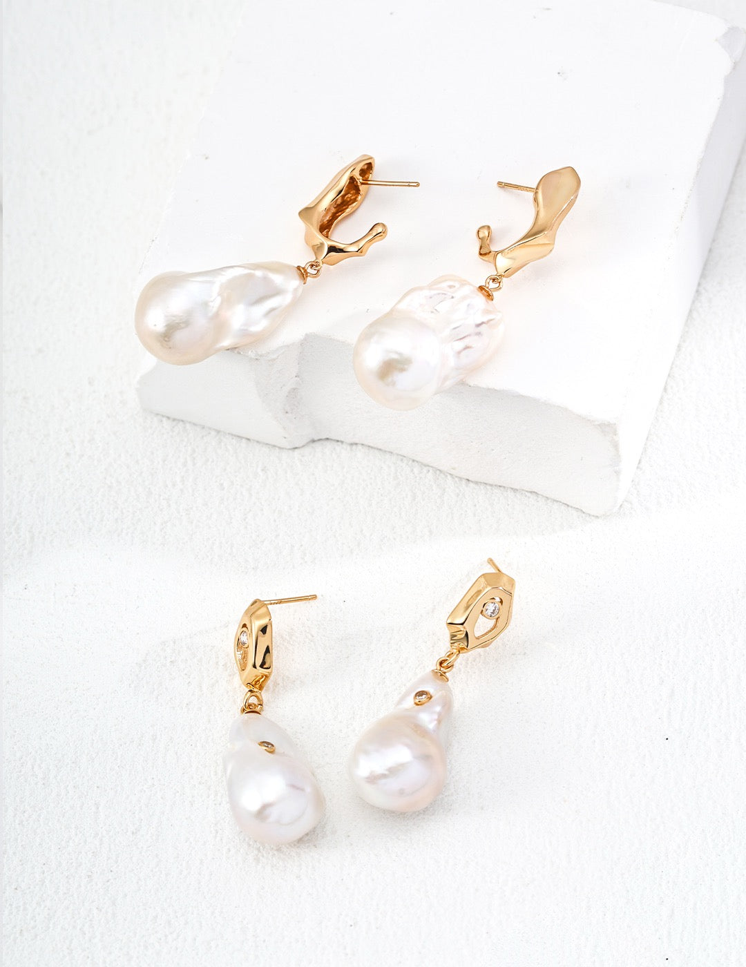 S925 Silver Vintage Natural Baroque Pearl Zirconia Earrings