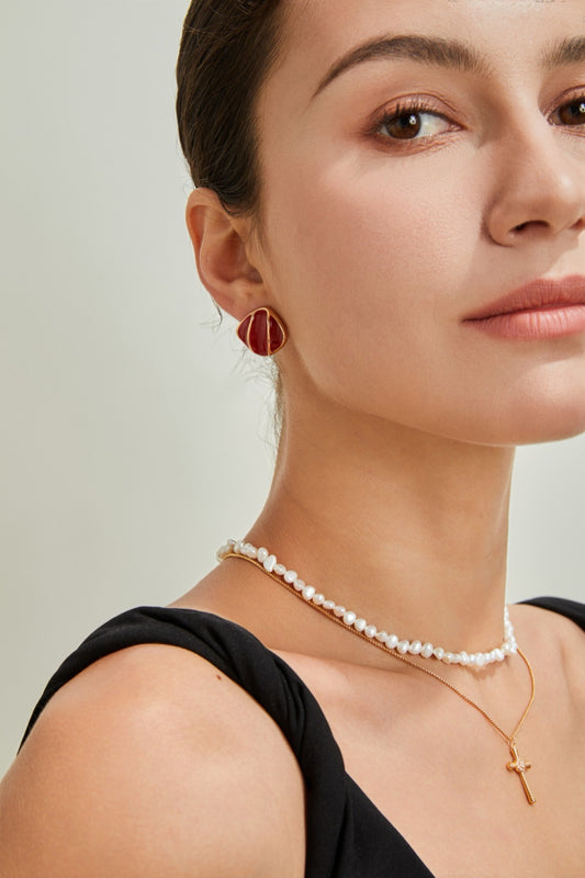 S925 Silver Red Drip Glaze Earrings